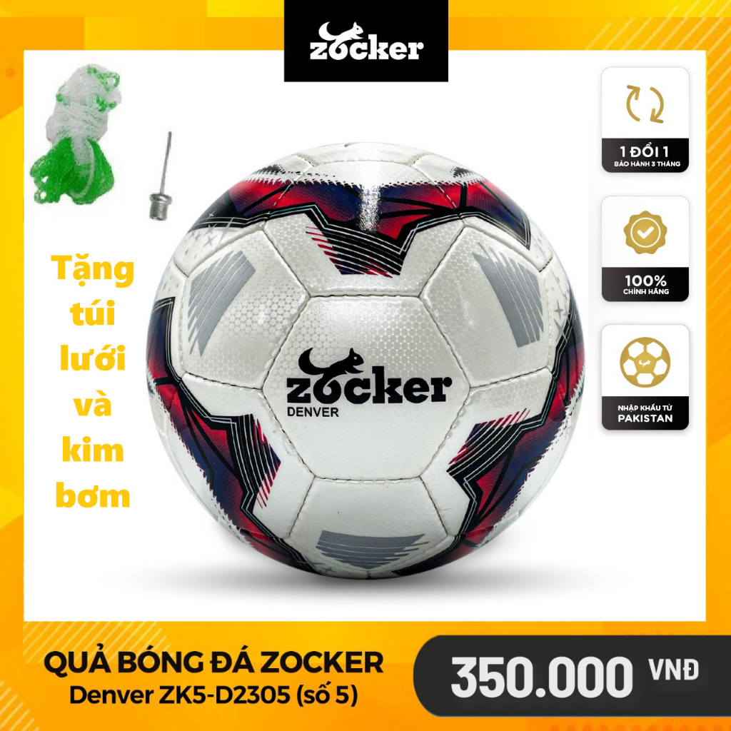 Quả bóng đá sân cỏ nhân tạo, quả bóng đá  Zocker Denver ZK4-D2304, Tặng kèm túi lưới và kim bơm