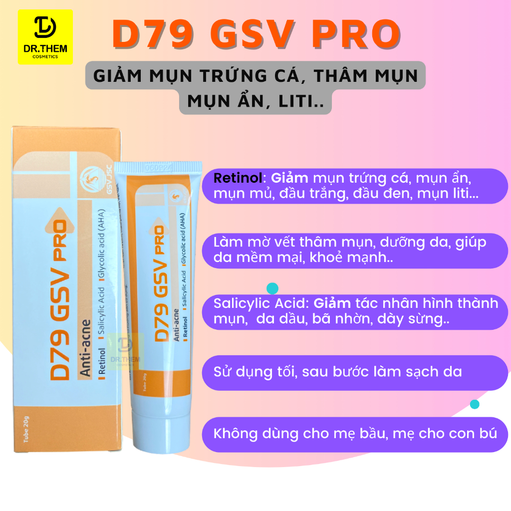 D79 GSV Cream/Pro Giảm Mụn Trứng Cá, Mụn Lưng, Dày Sừng Nang Lông 15g/20g Quablue - Dr Thêm