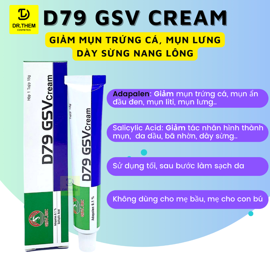 D79 GSV Cream/Pro Giảm Mụn Trứng Cá, Mụn Lưng, Dày Sừng Nang Lông 15g/20g Quablue - Dr Thêm