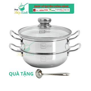 Nồi lẩu inox 430 cao cấp 3 đáy FIVESTAR nắp kính 20cm | 24cm | 26cm | 28cm - tặng 1 vá canh