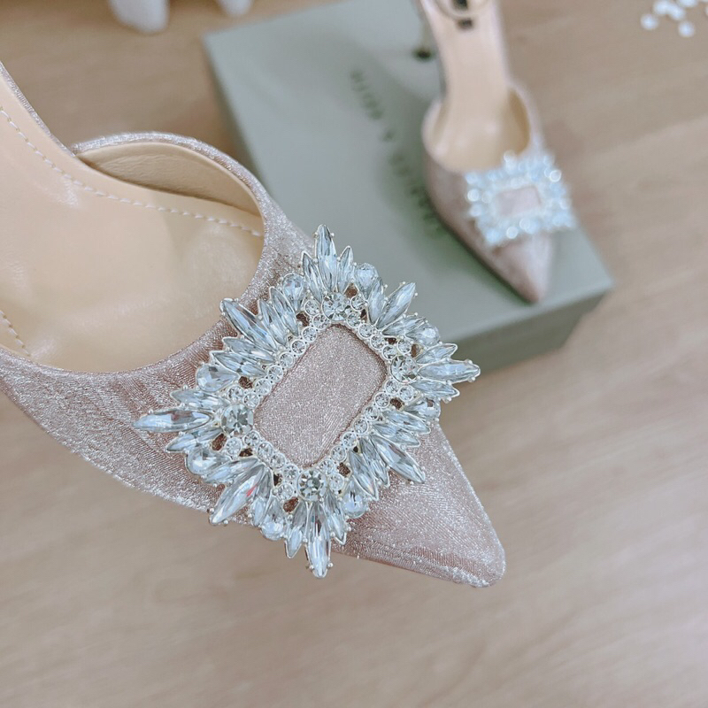 Giày cao gót kim sa mũi nhọn gắn đá, giày bít mũi quai hậu gót nhọn 9cm mã BG