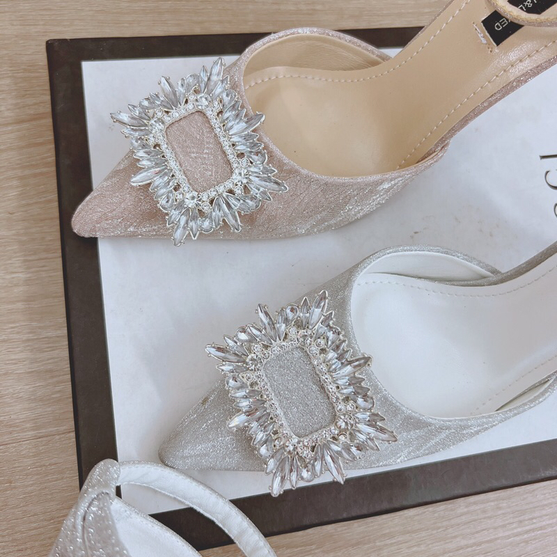 Giày cao gót kim sa mũi nhọn gắn đá, giày bít mũi quai hậu gót nhọn 9cm mã BG