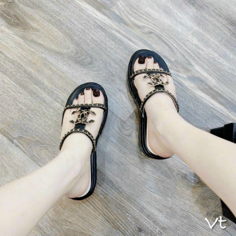 Dép 7cm viền )hết s35 đen