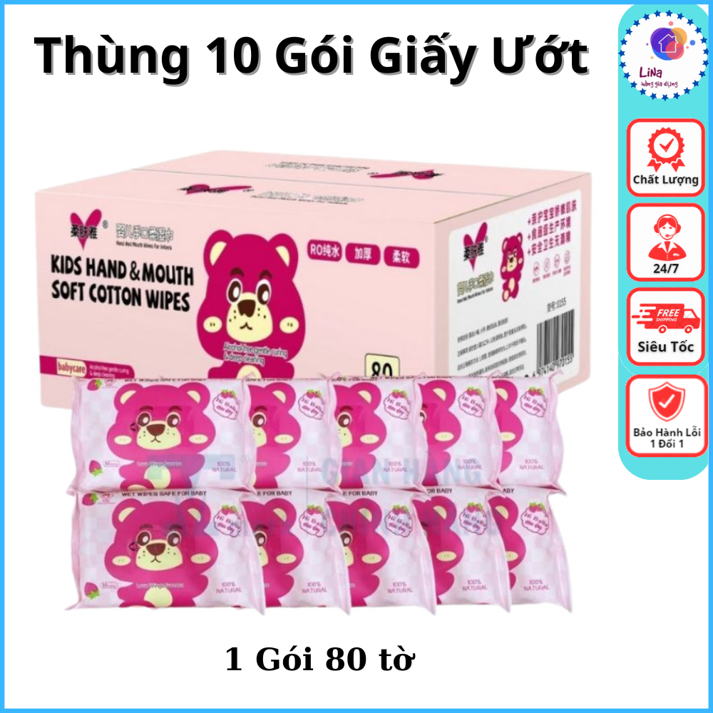 Thùng 10 Gói Giấy Ướt Đầu Gấu LOSTO, Khăn Giấy Ướt Hương Thơm Mát Dễ Chịu .