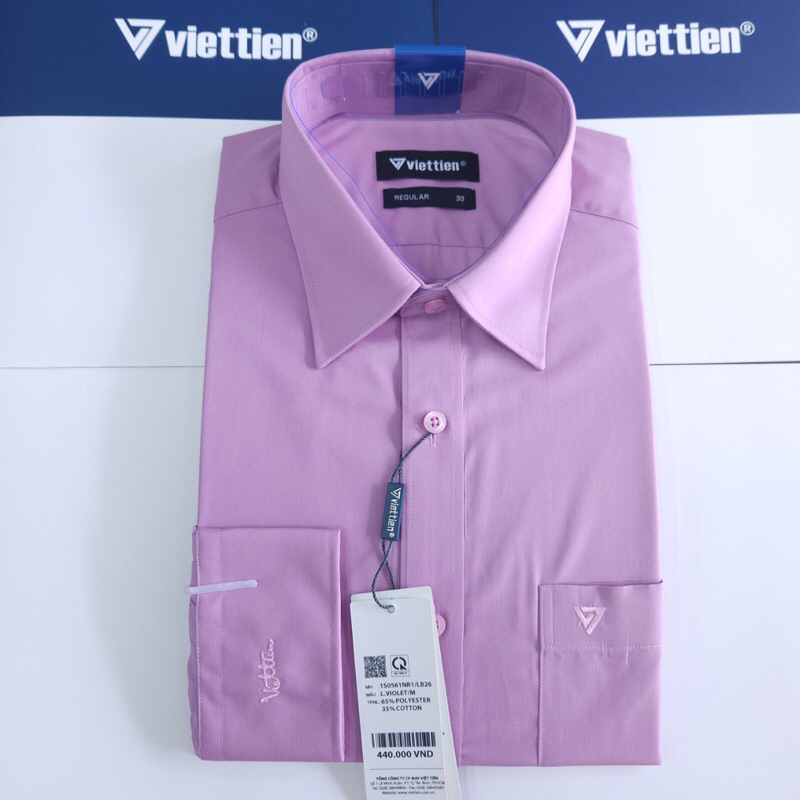 Áo việt tiến màu tím hoa cà dài tay vải kate