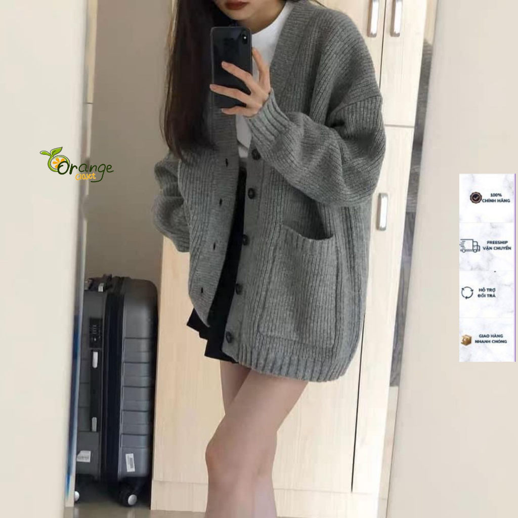 Áo Khoác Cardigan Dáng Dài from Rộng Tay Dài Cổ V Phối Gân Dọc Basic Đơn Giản Phong Cách Hàn Quốc Hàng Qccc Orangecloset | BigBuy360 - bigbuy360.vn