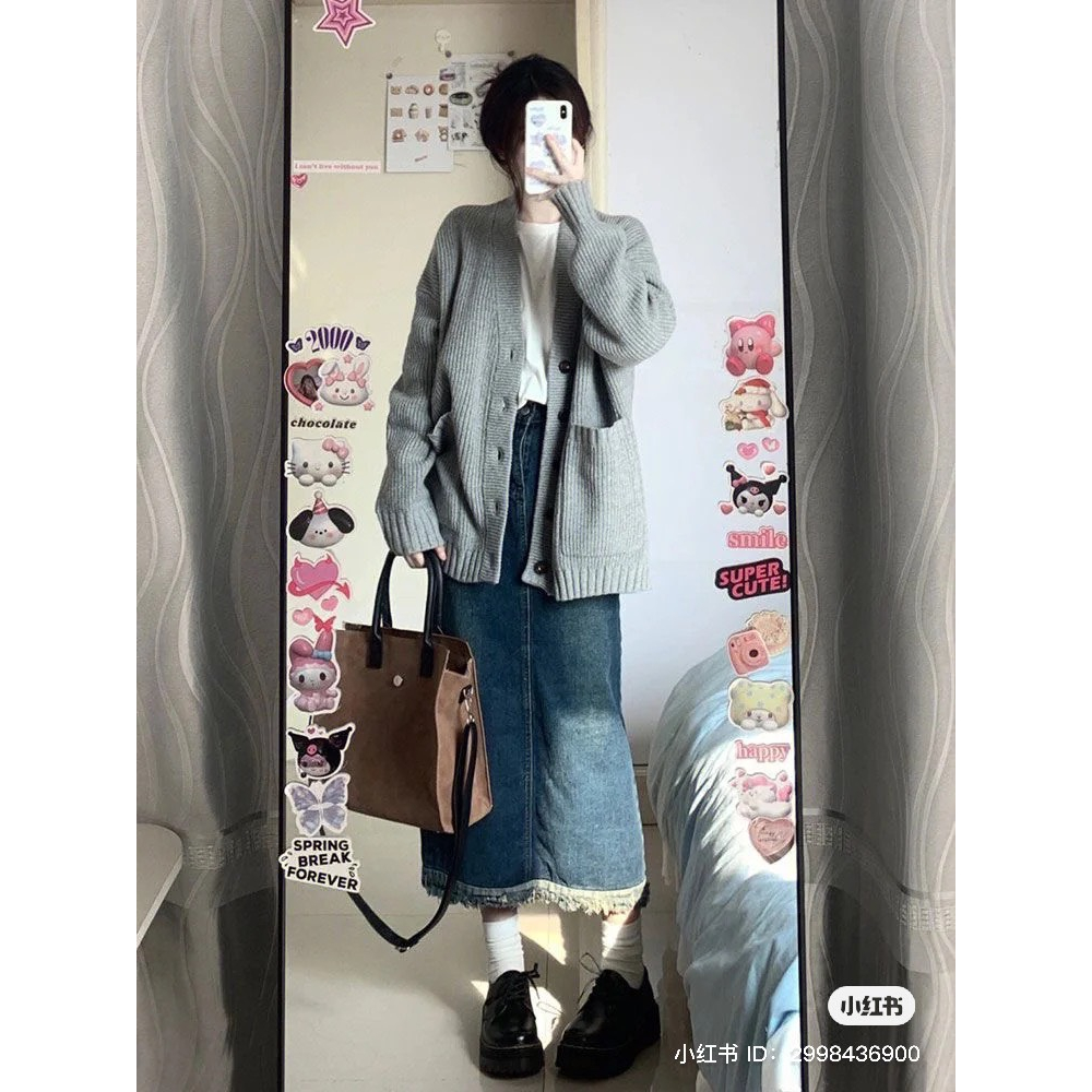 Áo Khoác Cardigan Dáng Dài from Rộng Tay Dài Cổ V Phối Gân Dọc Basic Đơn Giản Phong Cách Hàn Quốc Hàng Qccc Orangecloset | BigBuy360 - bigbuy360.vn