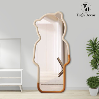 Gương Tuấn Tú Decor Toàn Thân - Khung Gỗ Bọc Nỉ Hình GẤU NGHIÊNG Cao Cấp