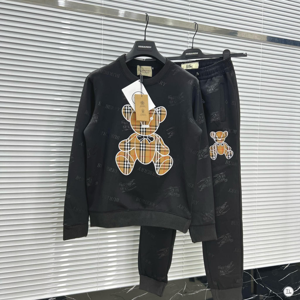 Bộ nỉ nam thu đông  tay họa tiết gấu, bộ thu đông dài tay hot 2023