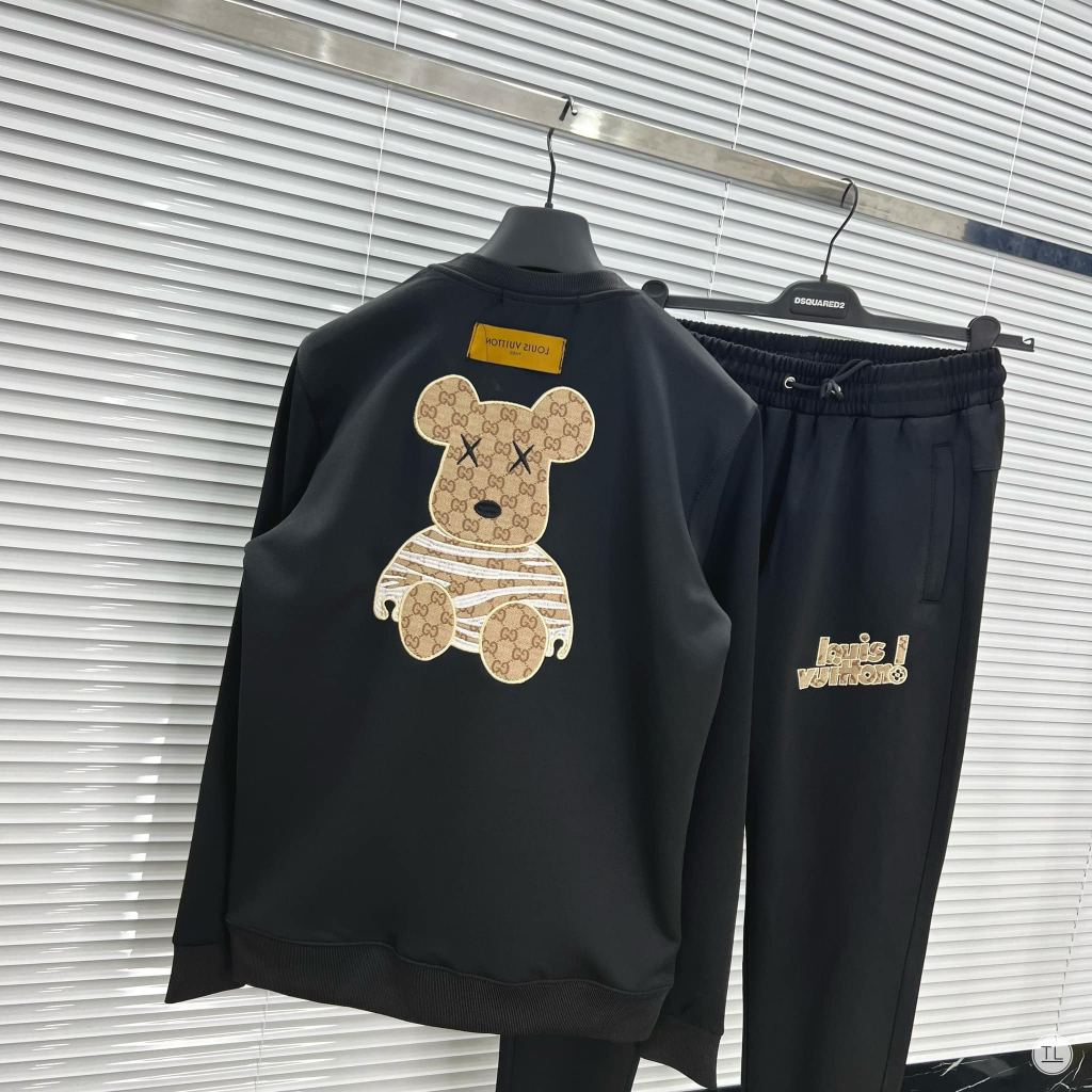 Bộ nỉ nam thu đông  tay họa tiết gấu, bộ thu đông dài tay hot 2023