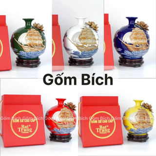 Bình Hút Lộc Thuận Buồm Xuôi Gió Cao 22cm Men Màu Bình Phong Thủy Tài Lộc Gốm Sứ Bát Tràng - Gốm Bích
