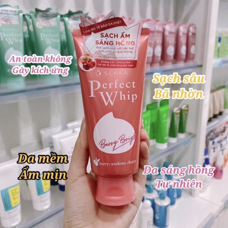 ( Khuyến mại 50g ) Sữa Rửa Mặt Sạch Sâu Da Sáng Hồng Senka Perfect Whip Berry Bright