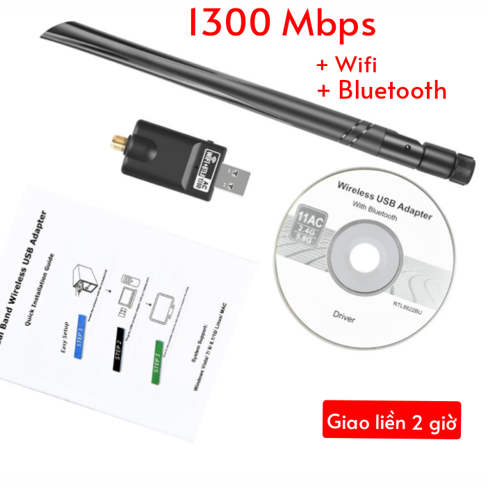 USB WiFi 1300Mbps 5G Thu sóng WiFi 5Ghz cho Laptop PC máy bàn 2.4g 5.8ghz