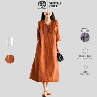 Đầm Nữ Dự Tiệc Sang Trọng Thiết Kế Cổ Xẻ xếp li Thanh Lịch CO EM Chất Liệu Linen Trang Nhã DV190