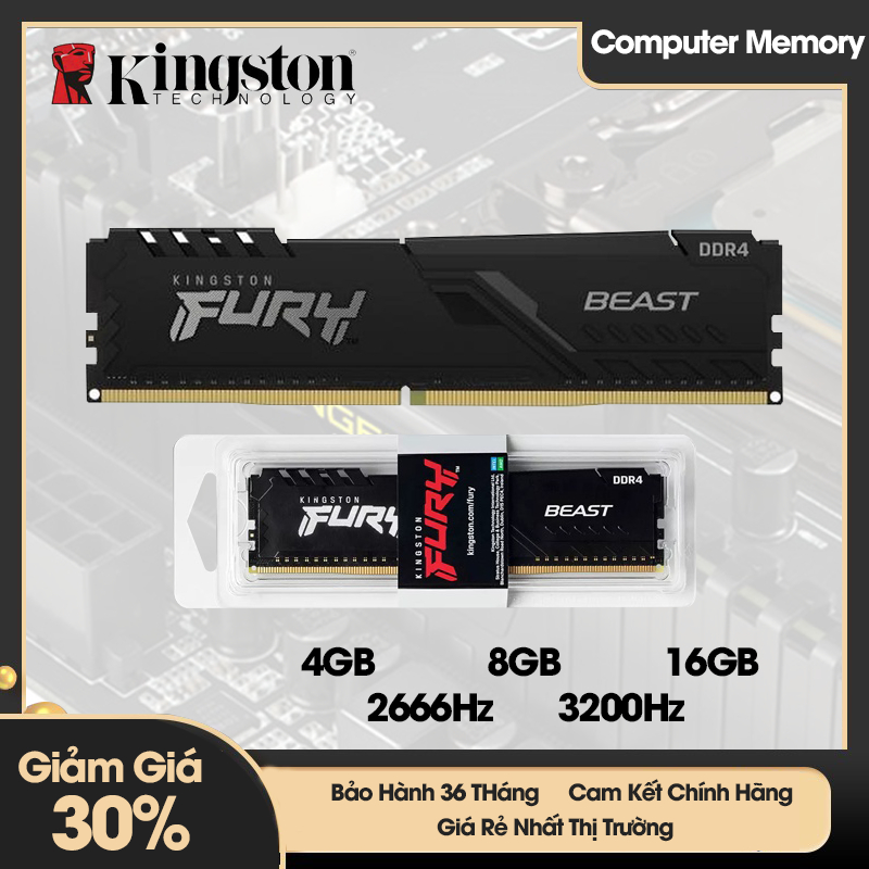 [Chính Hãng] - RAM PC 8GB/16GB DDR4 bus 2400/2666/3200Hz Kingston Fury Beast - Hàng mới chính hãng - BH 36 tháng 1 đổi 1 | BigBuy360 - bigbuy360.vn