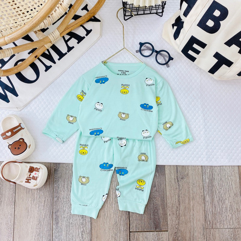 Bộ dài tay thun lạnh Minky in hình toàn thân cho bé chất đẹp