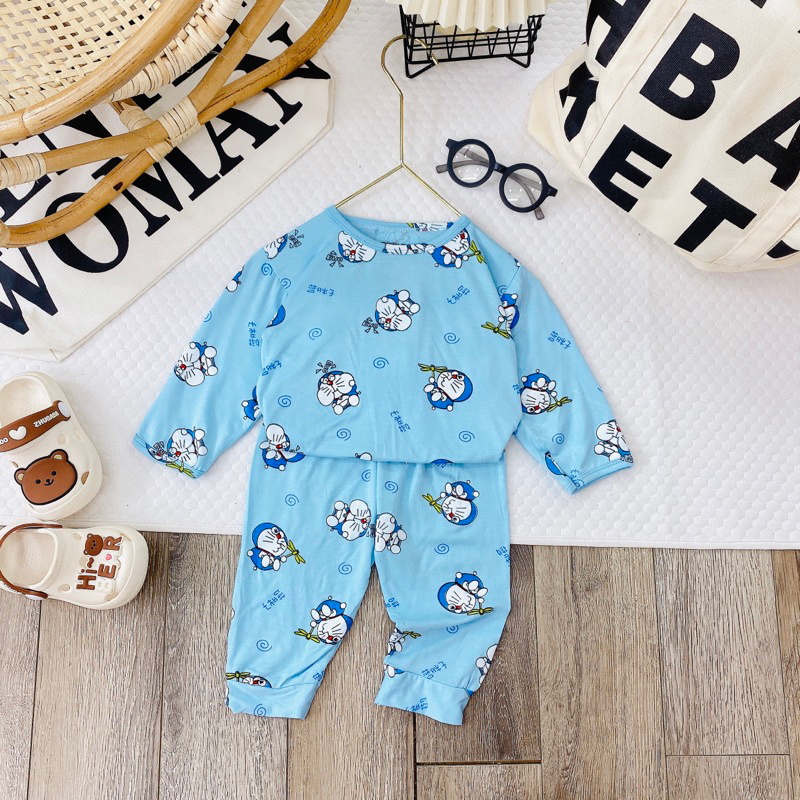 Bộ dài tay thun lạnh Minky in hình toàn thân cho bé chất đẹp