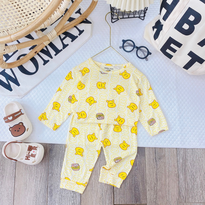 Bộ dài tay thun lạnh Minky in hình toàn thân cho bé chất đẹp