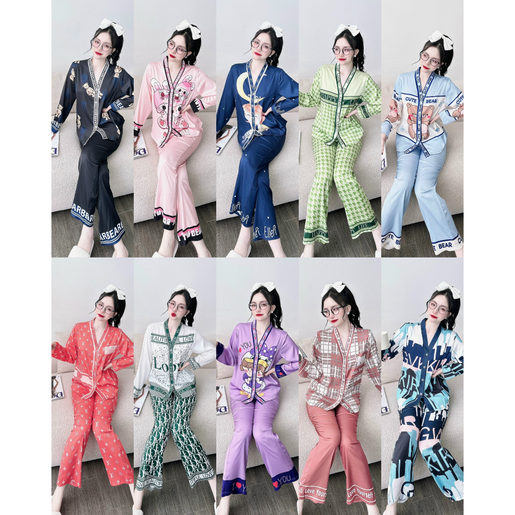 Bộ đồ ngủ nữ pijma quần dài tay dài cổ V chất latin mặc mềm mại, thoải mái, sang trọng s1081