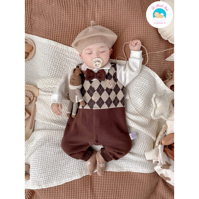 Body công tử kẻ gấu nâu hàng vlinder cao cấp cho bé trai