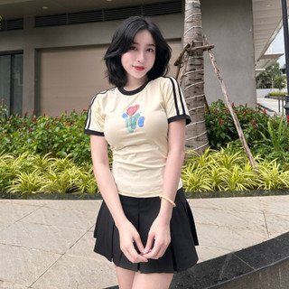 YU CHERRY | Áo thun Baby Tee nữ cotton 4 chiều tay ngắn Tulips Babytee YP009