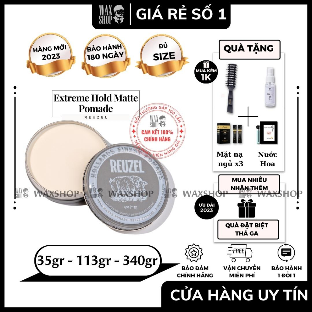 [Full Line] Sáp Vuốt Tóc Nam Cao Cấp Reuzel Pomade - Hàng Chính Hãng, Bảo Hàng 180 Ngày, Kèm Quà - Waxshop - Sd