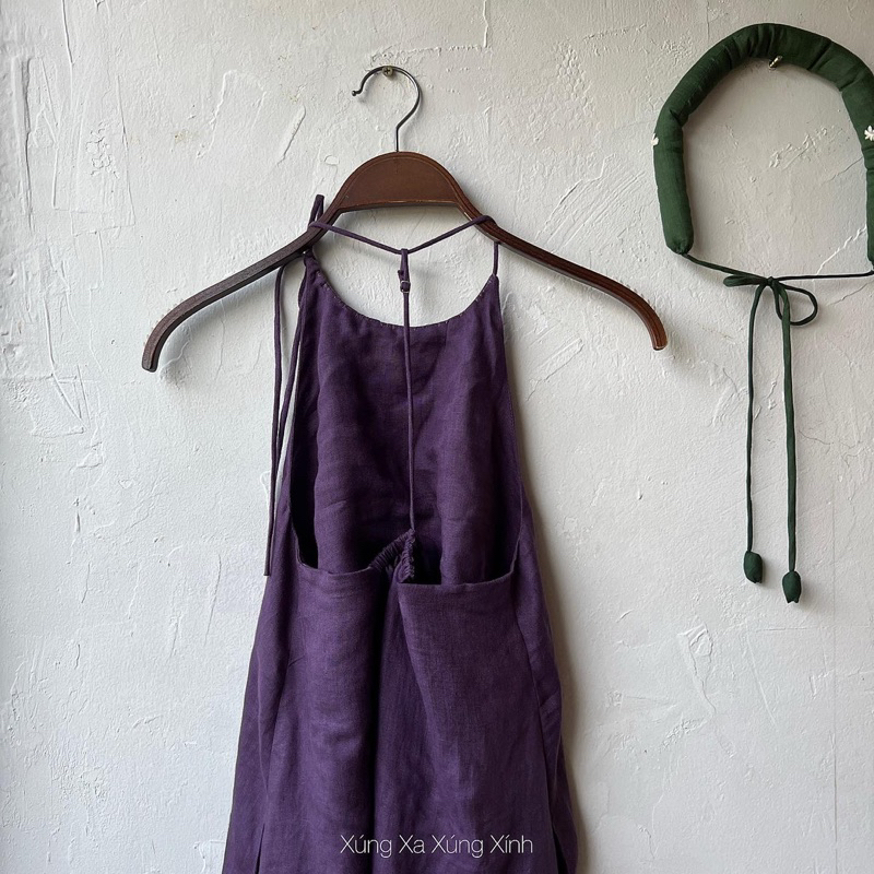| 0303 studio | đầm yếm dáng A hở lưng - linen thêu tay - dòng Ý Thơ
