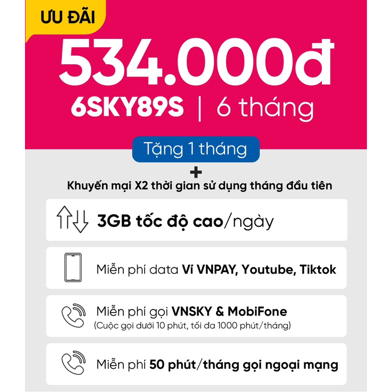 Sim mạng VNSKY mobifone gói 6 tháng giá hạt rẻ tặng thêm 1 tháng hỗ trợ mua bán Esim