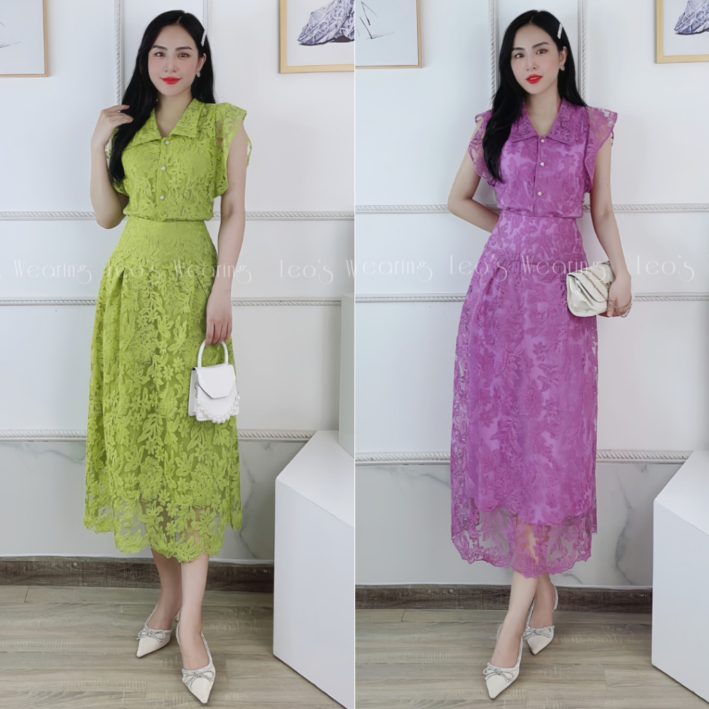Set váy ren 2 lớp dáng dài tay cánh tiên LEOSWEARING A524 A525