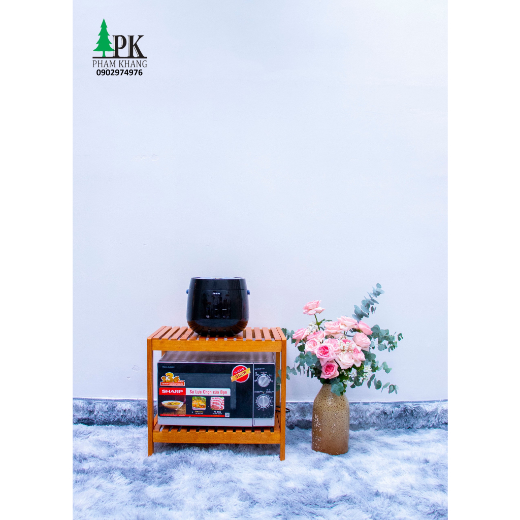 Kệ lò vi sóng Hàn Quốc Phạm Khang 2 tầng/ 3 tầng/ 4 tầng - Gỗ cao su màu Gỗ Tự Nhiên/ Vàng Cherry - Kích thước 50 cm