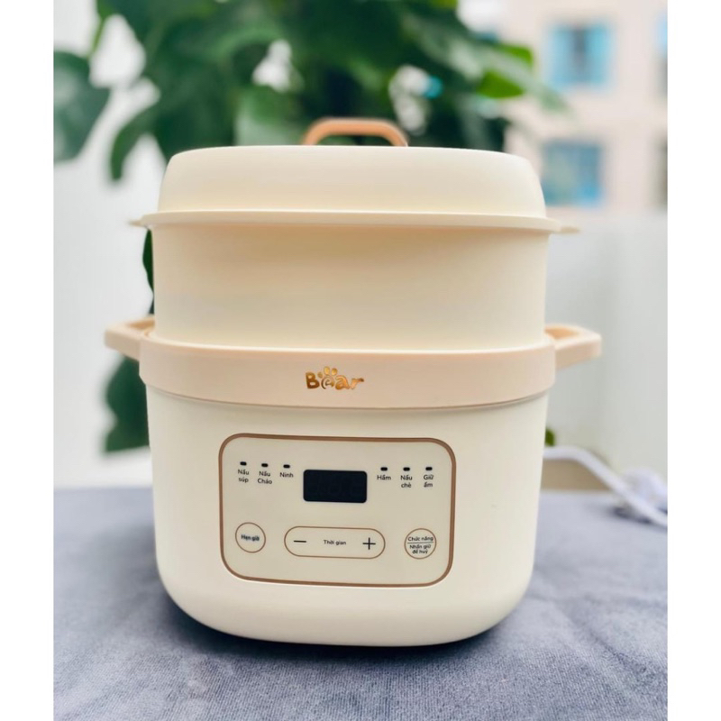 Nồi nấu cháo chậm Bear 1,6L nấu, hầm, ninh đa năng tặng kèm lồng hấp