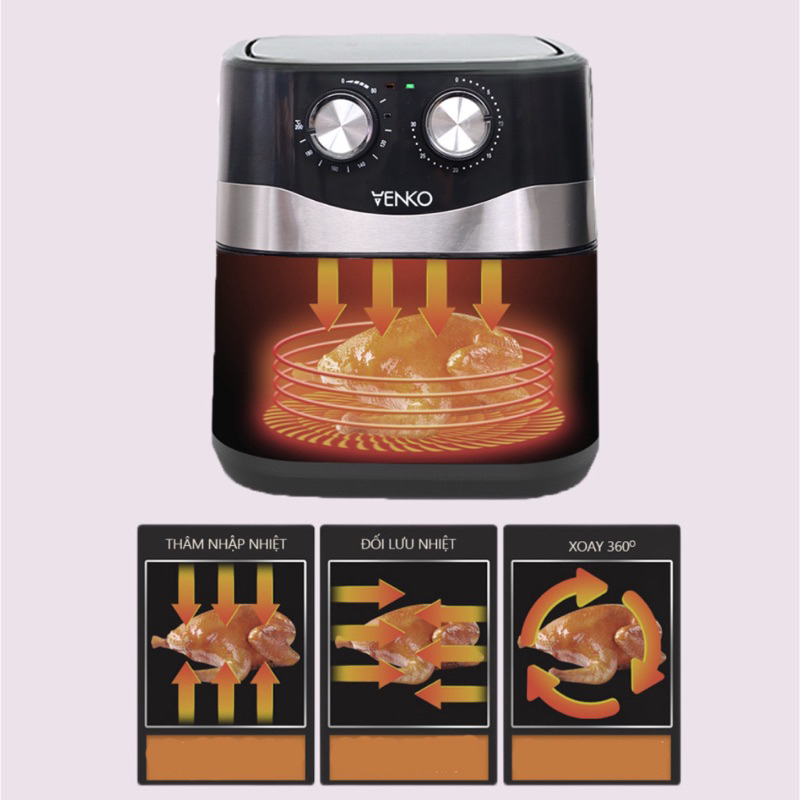 Nồi chiên không dầu Venko 10.5l nướng 2 còn gà thoải mái - Bh 12 tháng