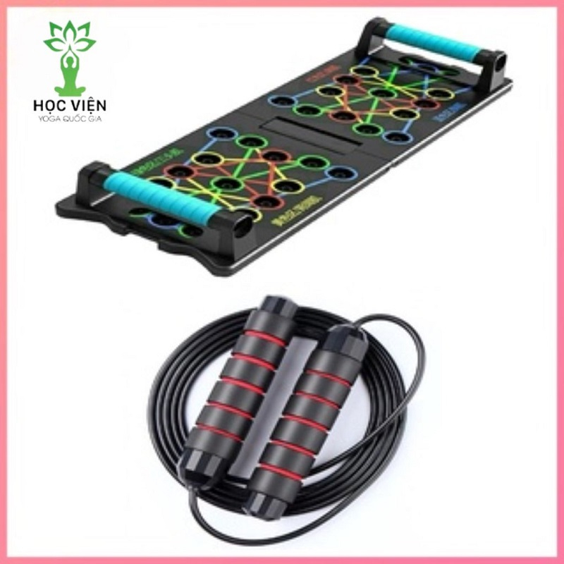 Combo Bộ hỗ trợ tập hít đất 12IN1+ Dây nhảy giảm cân lõi thép 2m9, Dụng cụ tập gym chống đẩy 34 lỗ