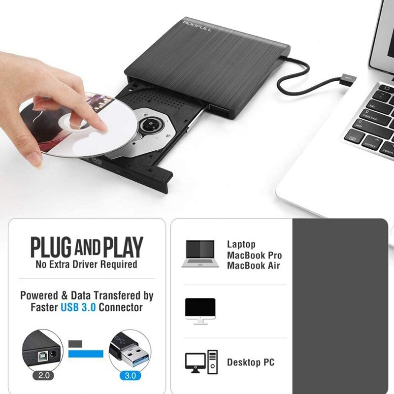 Đầu DVD Đầu đọc CD Đầu ghi DVD Đĩa CD/DVD-RW gắn ngoài USB 3.0 Tốc độ tối đa USB 3.0 DVD-RW gắn ngoài tương thích
