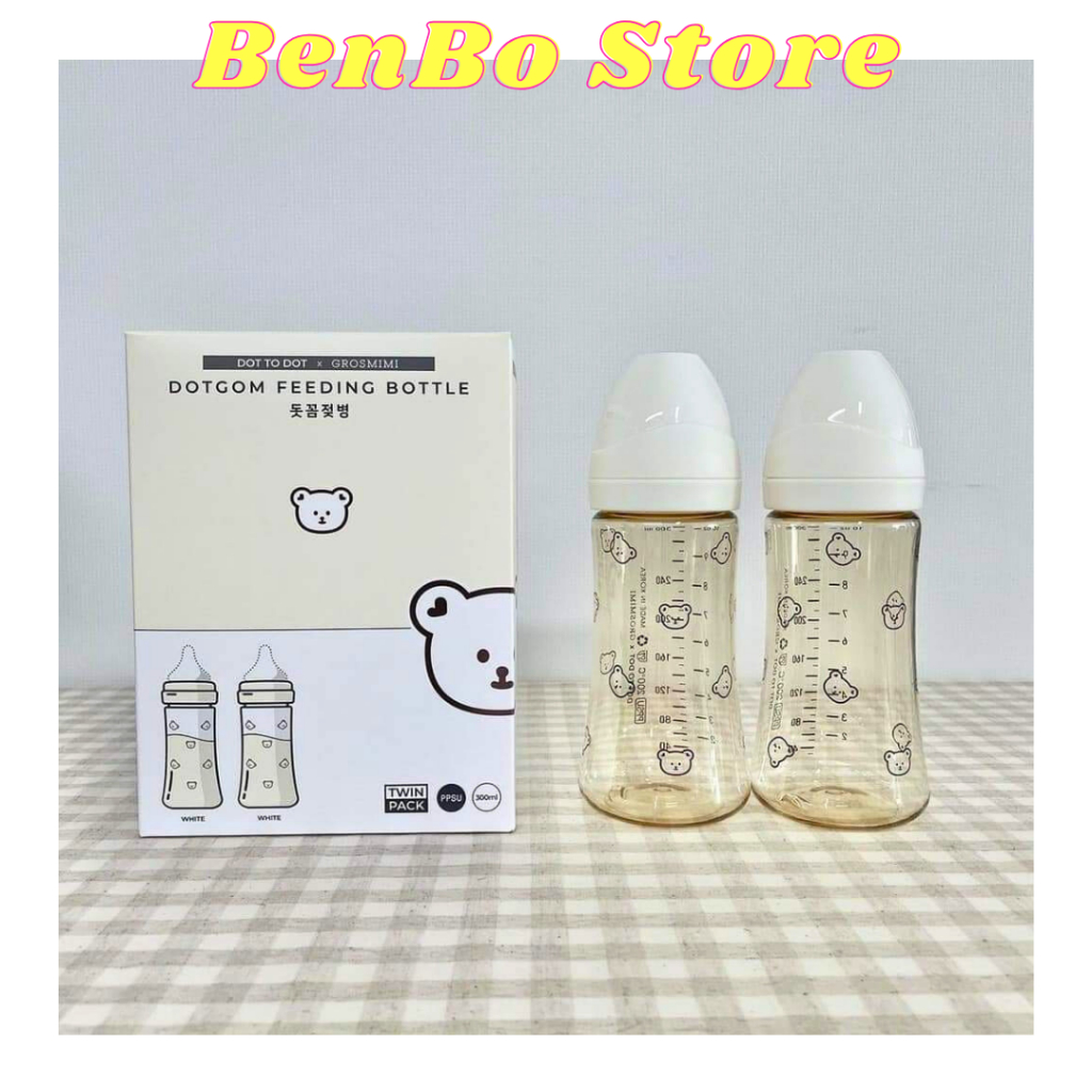 Bình sữa Grosmimi x Dottodot - Dot to dot Gấu/ Bear size 200ml - 300ml Hàn Quốc