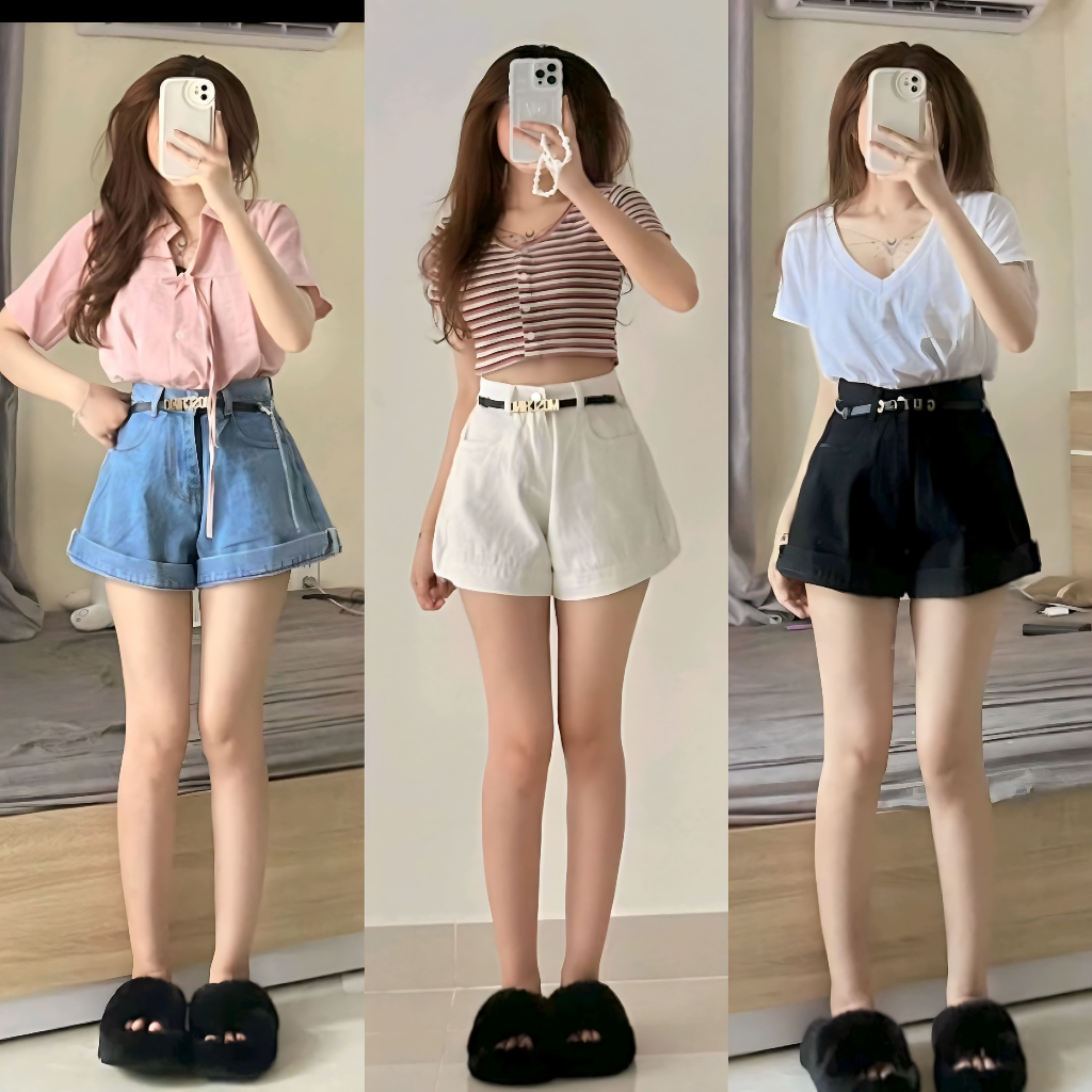 Quần short jean ống rộng lưng cao, Quần đùi thời trang nữ chất bò mềm tôn dáng