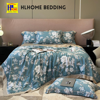 Bộ chăn ga tencel Hlhome mix chăn hè vintage thoáng mát , mềm mại hl0125