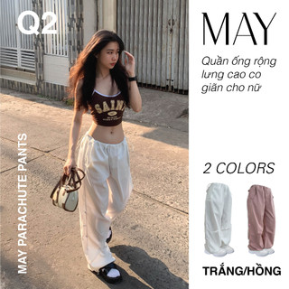Q2 - Quần ống rộng lưng cao dây rút vải kaki dù siêu mát màu trắng trơn phong cách thời trang