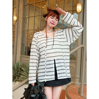 Áo tay dài nữ cổ v olari chất lưới len co giãn - ol401 - black line long sleeve