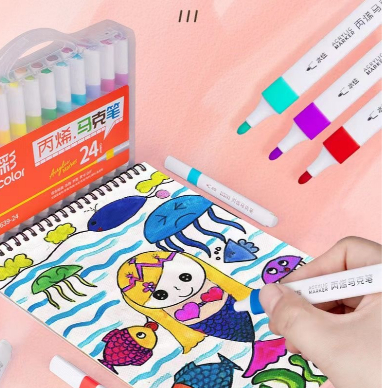 Bút Màu Acrylic Marker Vẽ Trên Mọi Chất Liệu Có Thể Vẽ Đè Màu 12/24/36/48/60 Cao Cấp Màu Sắc Tươi Sáng - Bút Lông Màu