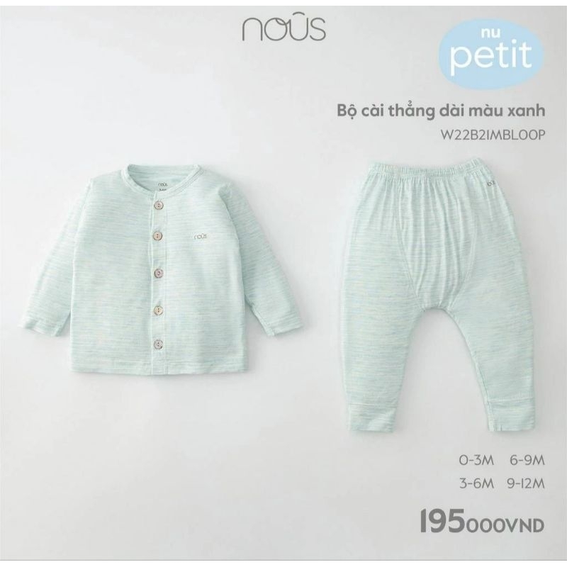 Bộ Nous cài thẳng dài tay Petit in hoạ tiết 0-12M