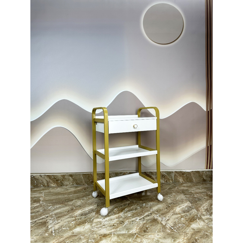 Xe đẩy mạ vàng, kệ spa gỗ mạ vàng