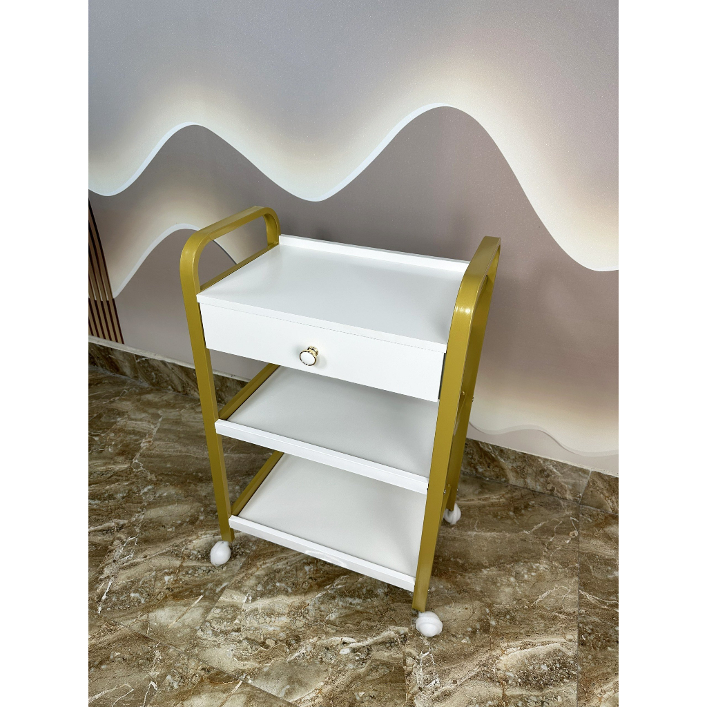 Xe đẩy mạ vàng, kệ spa gỗ mạ vàng