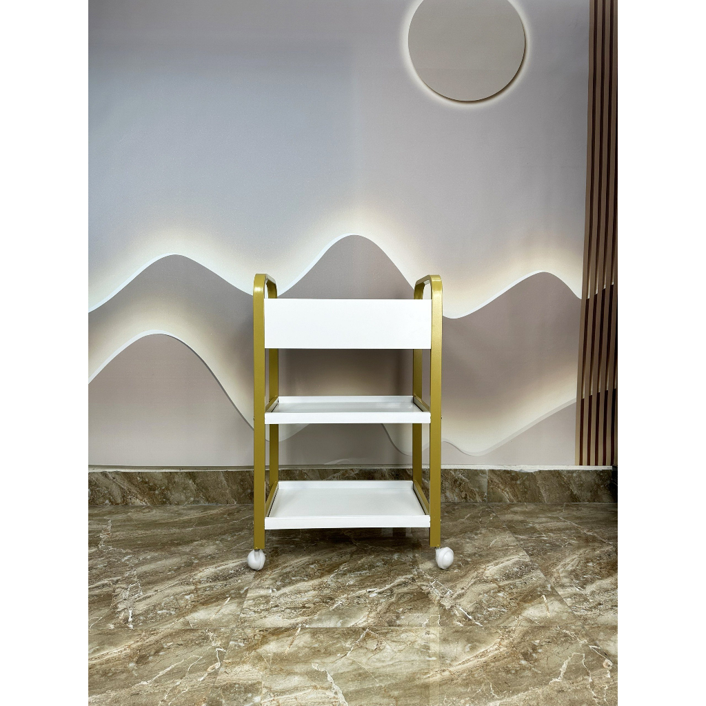 Xe đẩy mạ vàng, kệ spa gỗ mạ vàng