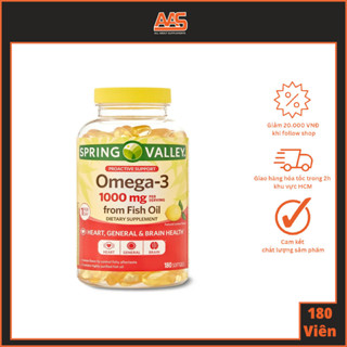 FISH OIL - SPRING VALLEY - OMEGA - 3 - 180 SOFTGELS - Giúp sáng mắt bổ não đẹp da ngăn ngừa cholesterol xấu hương chanh