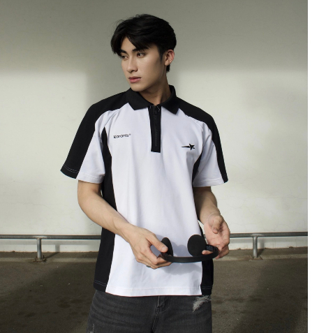 Áo polo phối màu khóa kéo logo cao su Krants
