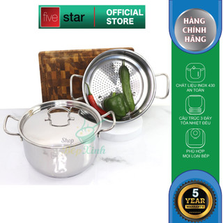 Bộ nồi xửng hấp 3 đáy từ inox 430 cao cấp FiveStar Standard nắp inox tặng 5 muỗng ăn ( 24cm )