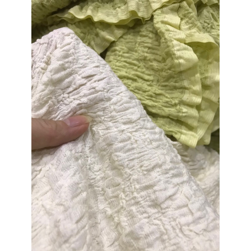 Vải Voan Xốp Hàn màu trắng kem dày vừa co giãn (khổ 1m3)may đầm váy áo,thiết kế thời tran
