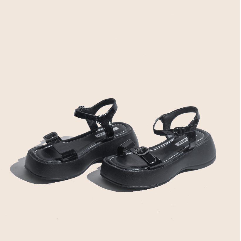 Giày Sandal Nữ Đế Xuồng Quai Ngang Màu Đen Bạc Cao 5 cm giayBOM B2841