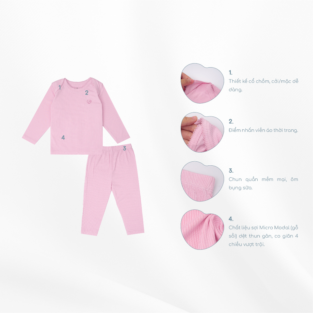 Bộ quần áo dài tay cổ chồm BU Baby cho bé chất liệu sợi gỗ sồi - Molist BMD1105BG | Quần áo BU Baby chính hãng